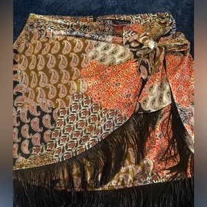 Zara wrap fringe mini skirt